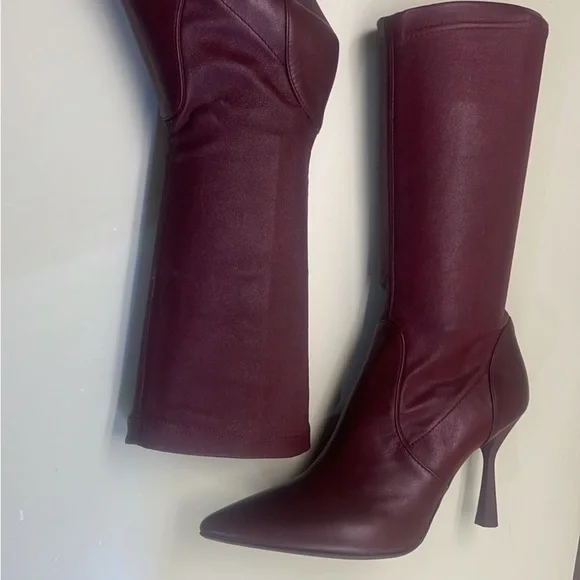 Agl MADE IN ITALY LEATHER Burgundy Heeled Boots with Stiletto Heel - Picture 3 of 8